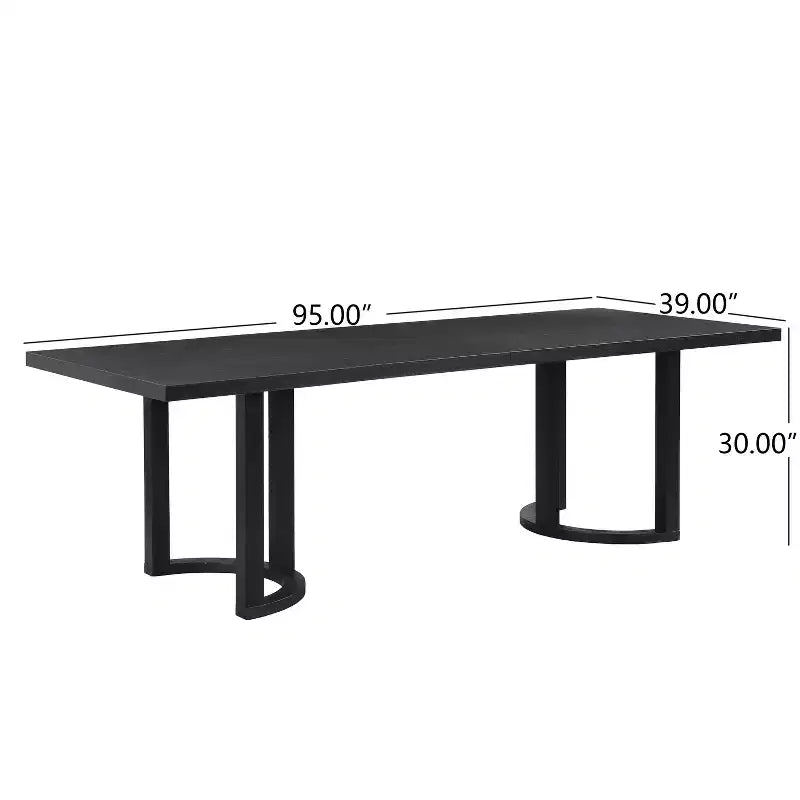 Table à manger 95L pour 8 personnes, tables de cuisine rectangulaires en bois massif de style ferme classique, Noir - HABITRIO