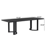 Table à manger 95L pour 8 personnes, tables de cuisine rectangulaires en bois massif de style ferme classique, Noir - HABITRIO