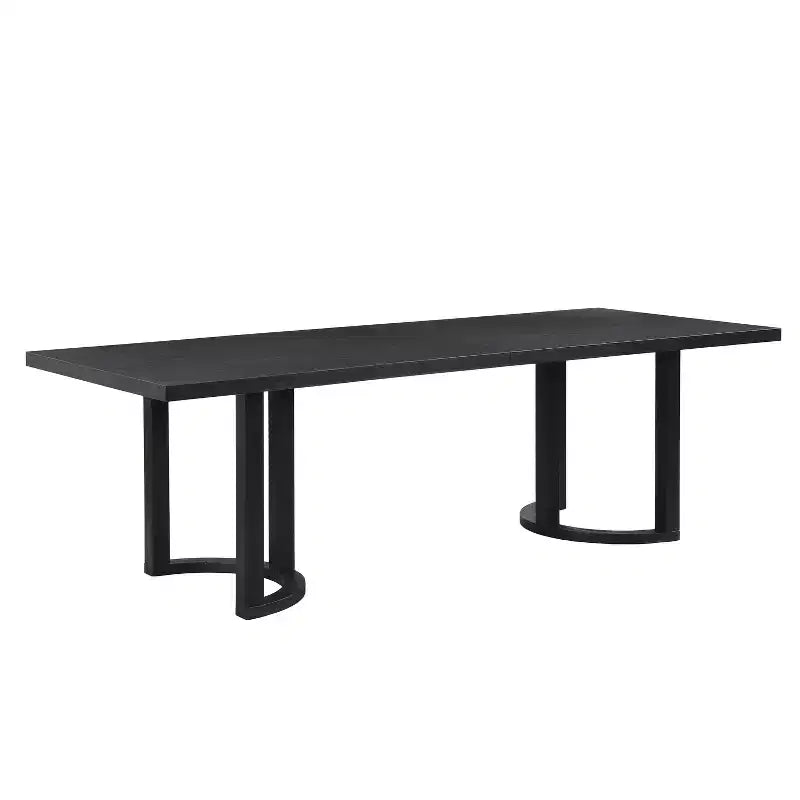 Table à manger 95L pour 8 personnes, tables de cuisine rectangulaires en bois massif de style ferme classique, Noir - HABITRIO