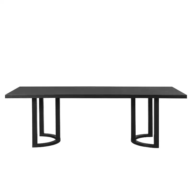 Table à manger 95L pour 8 personnes, tables de cuisine rectangulaires en bois massif de style ferme classique, Noir - HABITRIO