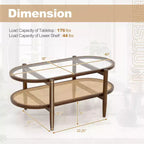 Table basse Costway à 2 niveaux avec plateau en verre trempé, étagère en rotin PE et cadre en bois d'acacia Noir/Marron
