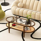 Table basse Costway à 2 niveaux avec plateau en verre trempé, étagère en rotin PE et cadre en bois d'acacia Noir/Marron