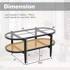 Table basse Costway à 2 niveaux avec plateau en verre trempé, étagère en rotin PE et cadre en bois d'acacia Noir/Marron
