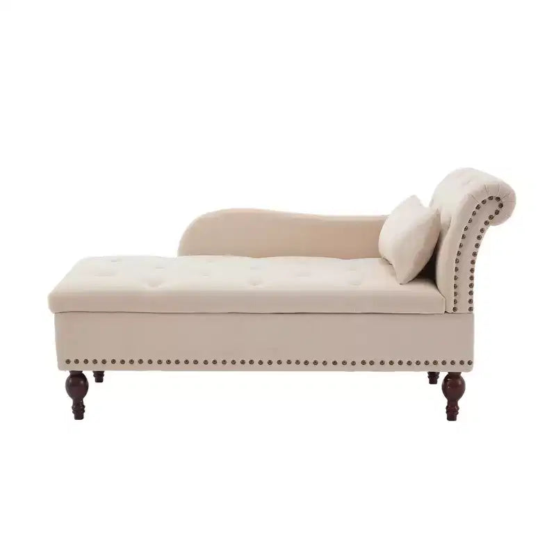 HYLEORY Chaise longue de rangement, fauteuil d'appoint moderne en velours capitonné avec pieds en bois massif et oreiller lombaire (accoudoir droit)