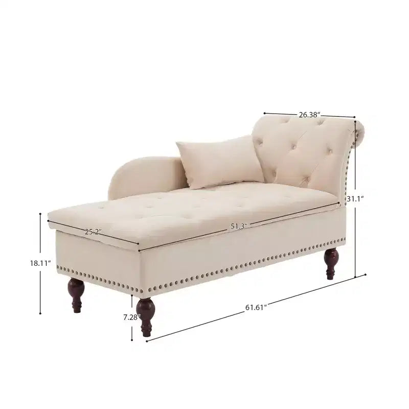 HYLEORY Chaise longue de rangement, fauteuil d'appoint moderne en velours capitonné avec pieds en bois massif et oreiller lombaire (accoudoir droit)