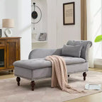 HYLEORY Chaise longue de rangement, fauteuil d'appoint moderne en velours capitonné avec pieds en bois massif et oreiller lombaire (accoudoir droit)