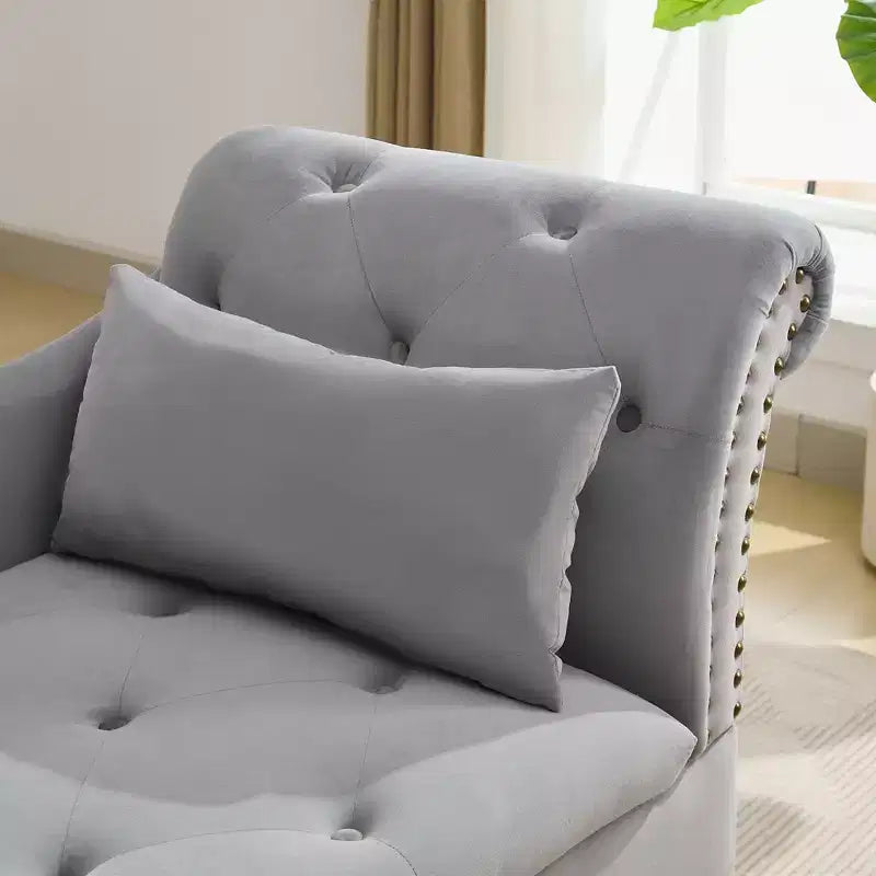 HYLEORY Chaise longue de rangement, fauteuil d'appoint moderne en velours capitonné avec pieds en bois massif et oreiller lombaire (accoudoir droit)