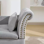 HYLEORY Chaise longue de rangement, fauteuil d'appoint moderne en velours capitonné avec pieds en bois massif et oreiller lombaire (accoudoir droit)