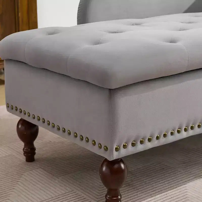 HYLEORY Chaise longue de rangement, fauteuil d'appoint moderne en velours capitonné avec pieds en bois massif et oreiller lombaire (accoudoir droit)