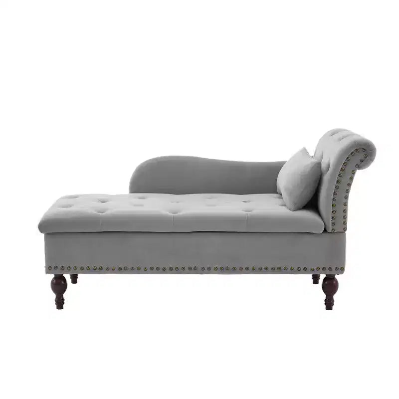 HYLEORY Chaise longue de rangement, fauteuil d'appoint moderne en velours capitonné avec pieds en bois massif et oreiller lombaire (accoudoir droit)