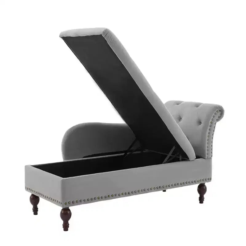 HYLEORY Chaise longue de rangement, fauteuil d'appoint moderne en velours capitonné avec pieds en bois massif et oreiller lombaire (accoudoir droit)