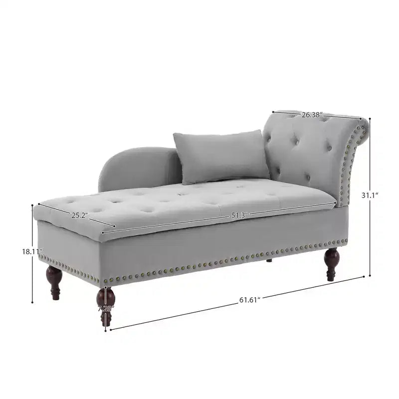 HYLEORY Chaise longue de rangement, fauteuil d'appoint moderne en velours capitonné avec pieds en bois massif et oreiller lombaire (accoudoir droit)