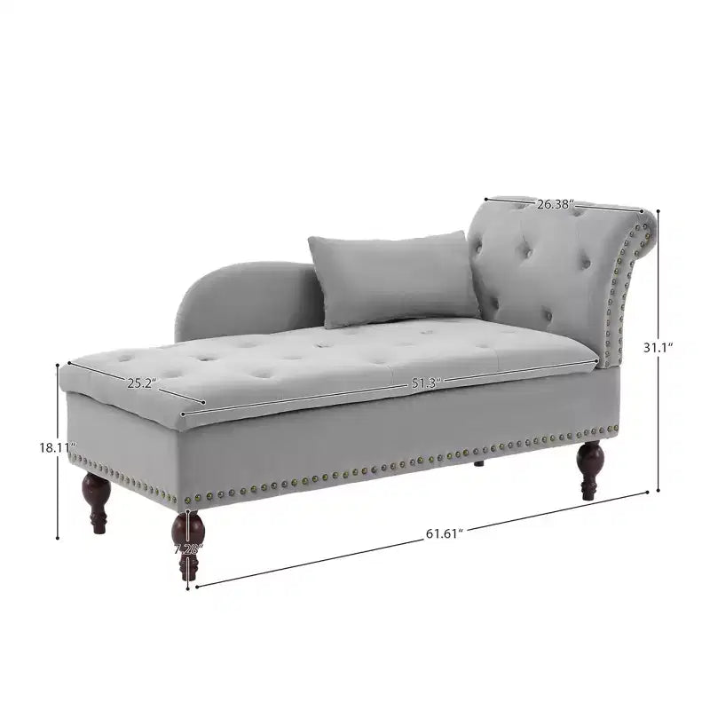 HYLEORY Chaise longue de rangement, fauteuil d'appoint moderne en velours capitonné avec pieds en bois massif et oreiller lombaire (accoudoir droit)