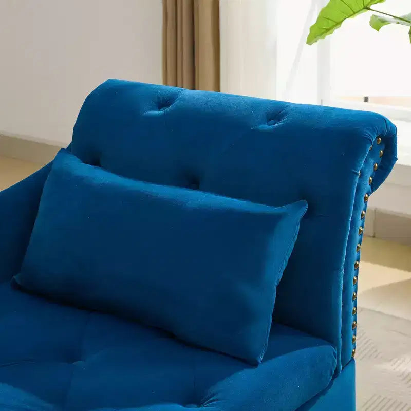 HYLEORY Chaise longue de rangement, fauteuil d'appoint moderne en velours capitonné avec pieds en bois massif et oreiller lombaire (accoudoir droit)