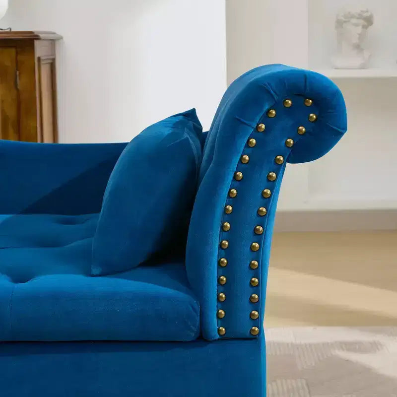 HYLEORY Chaise longue de rangement, fauteuil d'appoint moderne en velours capitonné avec pieds en bois massif et oreiller lombaire (accoudoir droit)