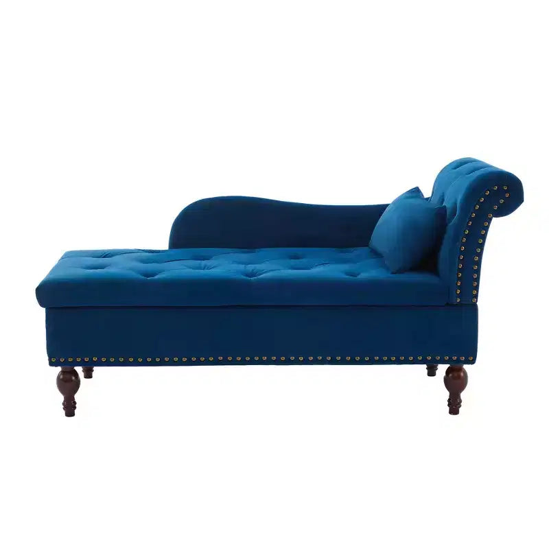 HYLEORY Chaise longue de rangement, fauteuil d'appoint moderne en velours capitonné avec pieds en bois massif et oreiller lombaire (accoudoir droit)