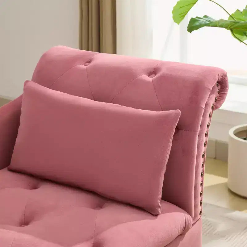 HYLEORY Chaise longue de rangement, fauteuil d'appoint moderne en velours capitonné avec pieds en bois massif et oreiller lombaire (accoudoir droit)