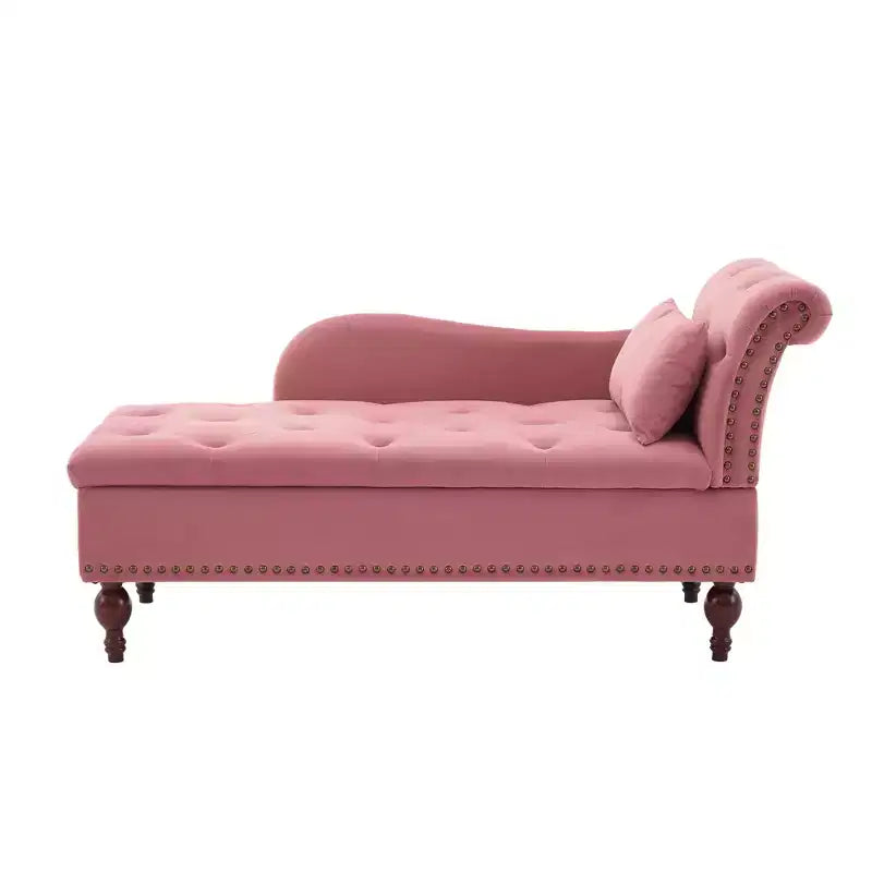 HYLEORY Chaise longue de rangement, fauteuil d'appoint moderne en velours capitonné avec pieds en bois massif et oreiller lombaire (accoudoir droit)