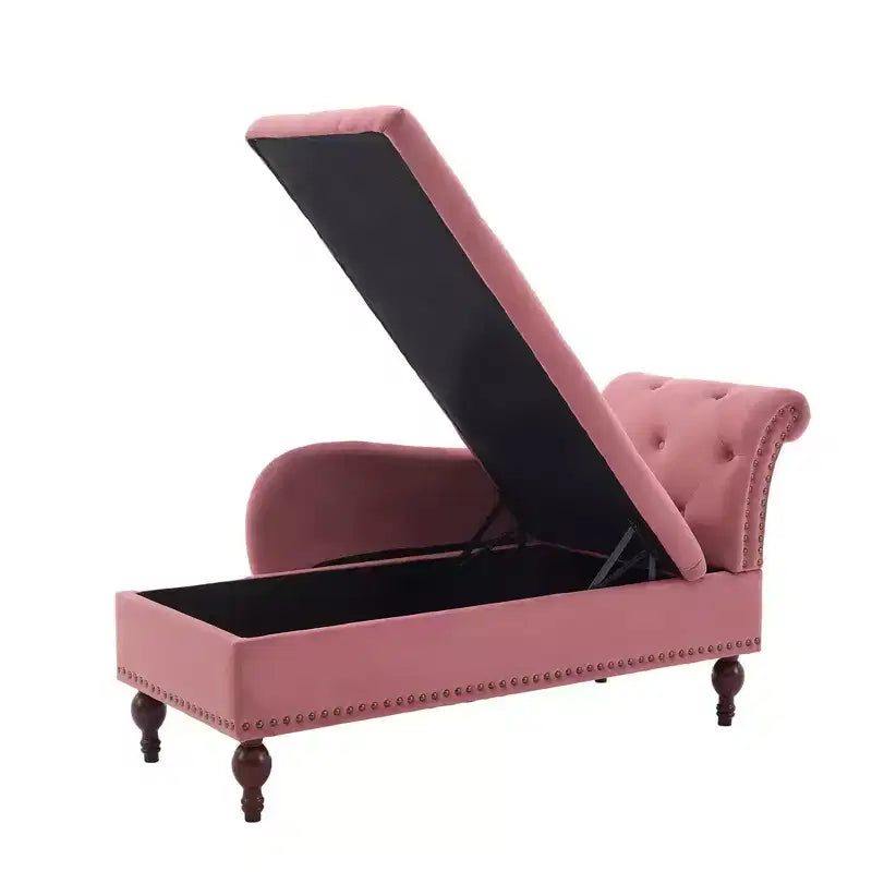 HYLEORY Chaise longue de rangement, fauteuil d'appoint moderne en velours capitonné avec pieds en bois massif et oreiller lombaire (accoudoir droit)