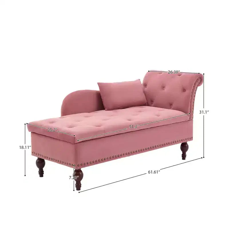 HYLEORY Chaise longue de rangement, fauteuil d'appoint moderne en velours capitonné avec pieds en bois massif et oreiller lombaire (accoudoir droit)