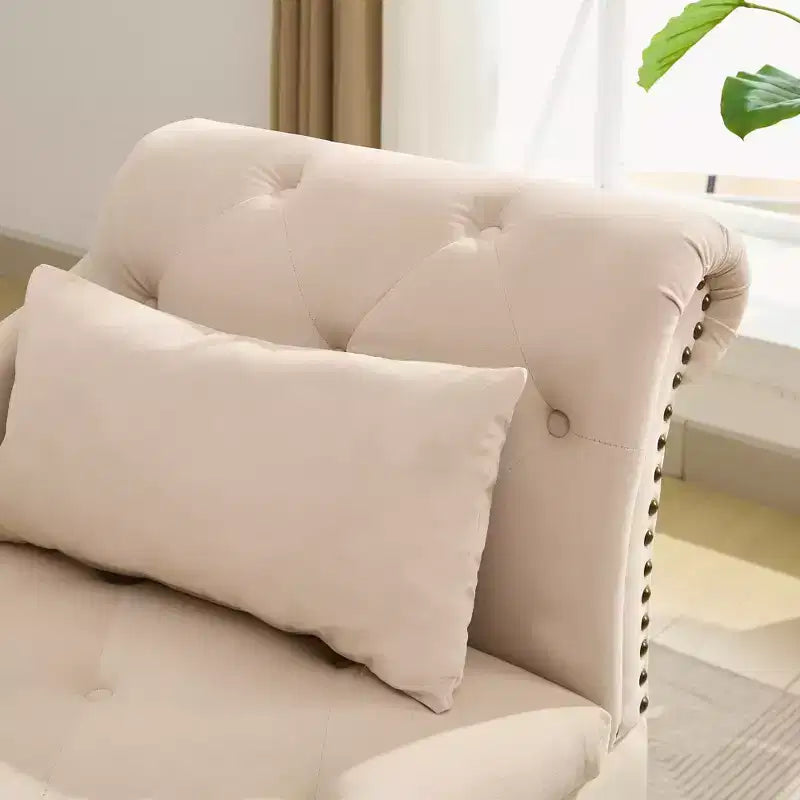HYLEORY Chaise longue de rangement, fauteuil d'appoint moderne en velours capitonné avec pieds en bois massif et oreiller lombaire (accoudoir droit)