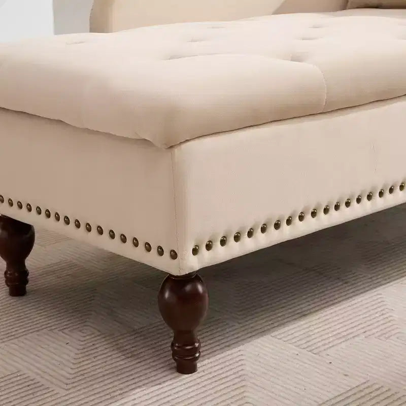HYLEORY Chaise longue de rangement, fauteuil d'appoint moderne en velours capitonné avec pieds en bois massif et oreiller lombaire (accoudoir droit)