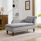 HYLEORY Chaise longue de rangement, fauteuil d'appoint moderne en velours capitonné avec pieds en bois massif et oreiller lombaire (accoudoir droit)