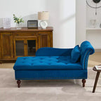 HYLEORY Chaise longue de rangement, fauteuil d'appoint moderne en velours capitonné avec pieds en bois massif et oreiller lombaire (accoudoir droit)