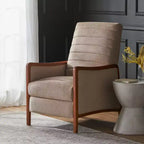 Fauteuil inclinable en tissu GDFStudio Mendota Mid Century Modern avec piqûres capitonnées et poussoir en bois