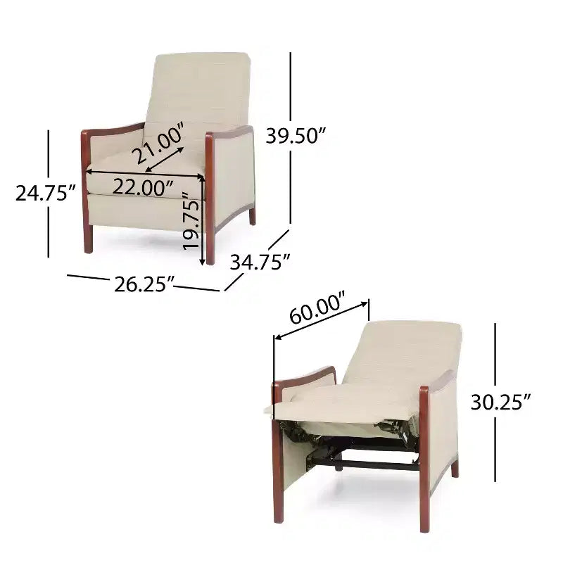 Fauteuil inclinable en tissu GDFStudio Mendota Mid Century Modern avec piqûres capitonnées et poussoir en bois