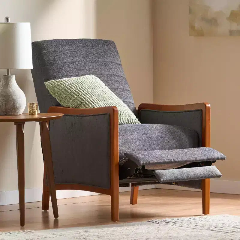 Fauteuil inclinable en tissu GDFStudio Mendota Mid Century Modern avec piqûres capitonnées et poussoir en bois