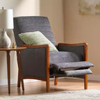 Fauteuil inclinable en tissu GDFStudio Mendota Mid Century Modern avec piqûres capitonnées et poussoir en bois