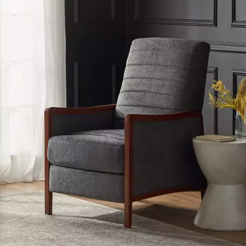 Fauteuil inclinable en tissu GDFStudio Mendota Mid Century Modern avec piqûres capitonnées et poussoir en bois