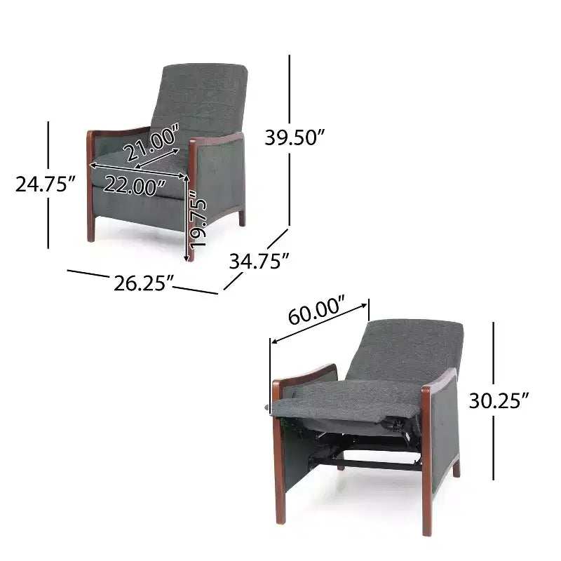 Fauteuil inclinable en tissu GDFStudio Mendota Mid Century Modern avec piqûres capitonnées et poussoir en bois