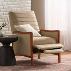 Fauteuil inclinable en tissu GDFStudio Mendota Mid Century Modern avec piqûres capitonnées et poussoir en bois
