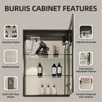 Armoire à pharmacie HBEZON avec miroirs et lumières, armoire de salle de bain à encastrer/murale, 3 modes d'éclairage, intensité réglable, anti-buée, noire