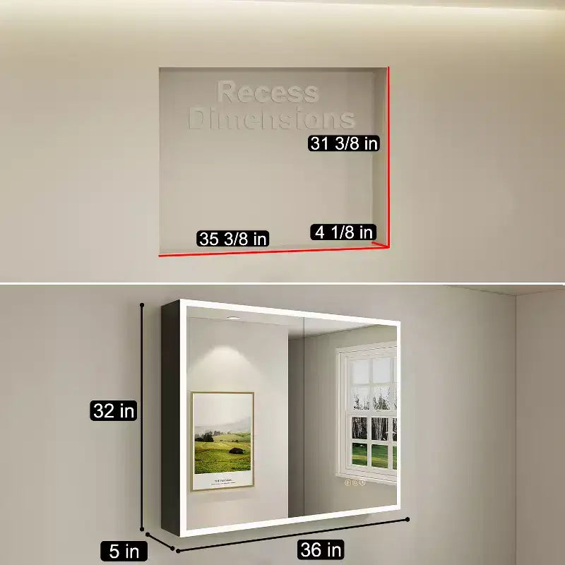 Armoire à pharmacie HBEZON avec miroirs et lumières, armoire de salle de bain à encastrer/murale, 3 modes d'éclairage, intensité réglable, anti-buée, noire
