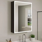HBEZON Medicine Cabinet with Mirrors and Lights, Recess/Wall Mount Bathroom Cabinet, 3 Mode Light, Dimmable, Defogger, Black