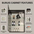 Armoire à pharmacie HBEZON avec miroirs et lumières, armoire de salle de bain à encastrer/murale, 3 modes d'éclairage, intensité réglable, anti-buée, noire