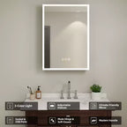 Armoire à pharmacie HBEZON avec miroirs et lumières, armoire de salle de bain à encastrer/murale, 3 modes d'éclairage, intensité réglable, anti-buée, noire