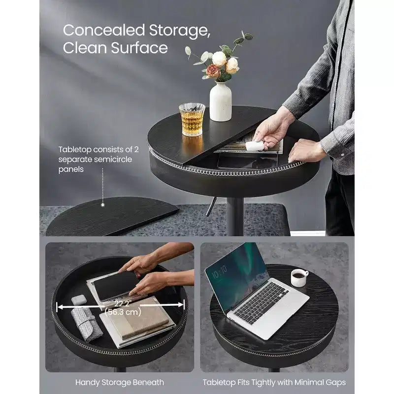 VASAGLE Collection EKHO - Table de bar ronde réglable en hauteur avec rangement