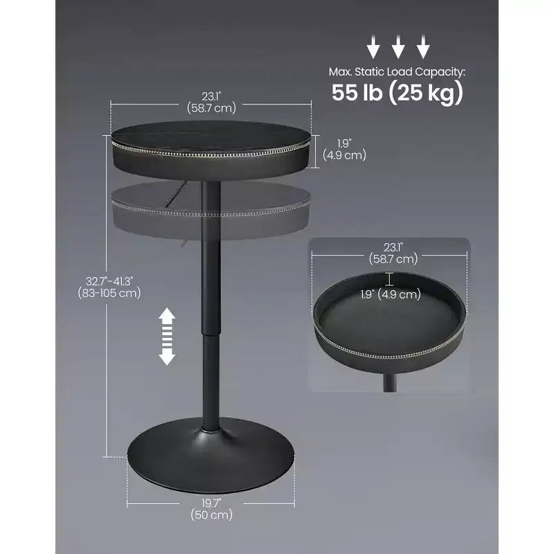 VASAGLE Collection EKHO - Table de bar ronde réglable en hauteur avec rangement
