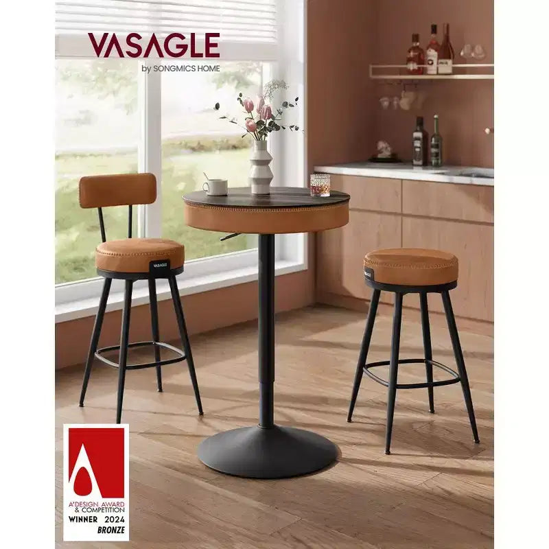 VASAGLE Collection EKHO - Table de bar ronde réglable en hauteur avec rangement
