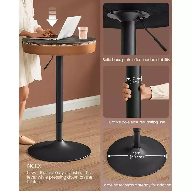 VASAGLE Collection EKHO - Table de bar ronde réglable en hauteur avec rangement