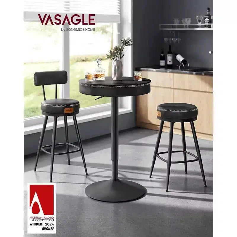 VASAGLE Collection EKHO - Table de bar ronde réglable en hauteur avec rangement
