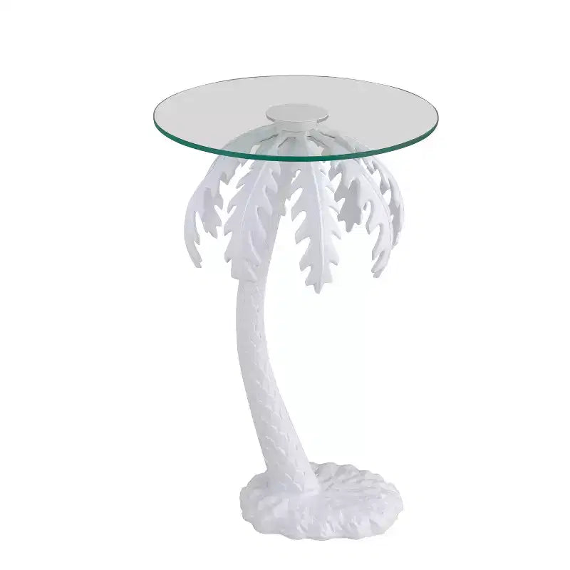 JONATHAN Y Vince Mid-Century Vintage Glass Top Metal Palm Tree End Table