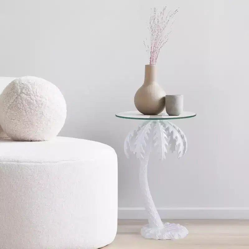 Table d'appoint JONATHAN Y Vince avec plateau en verre et palmier en métal, style vintage Mid-Century