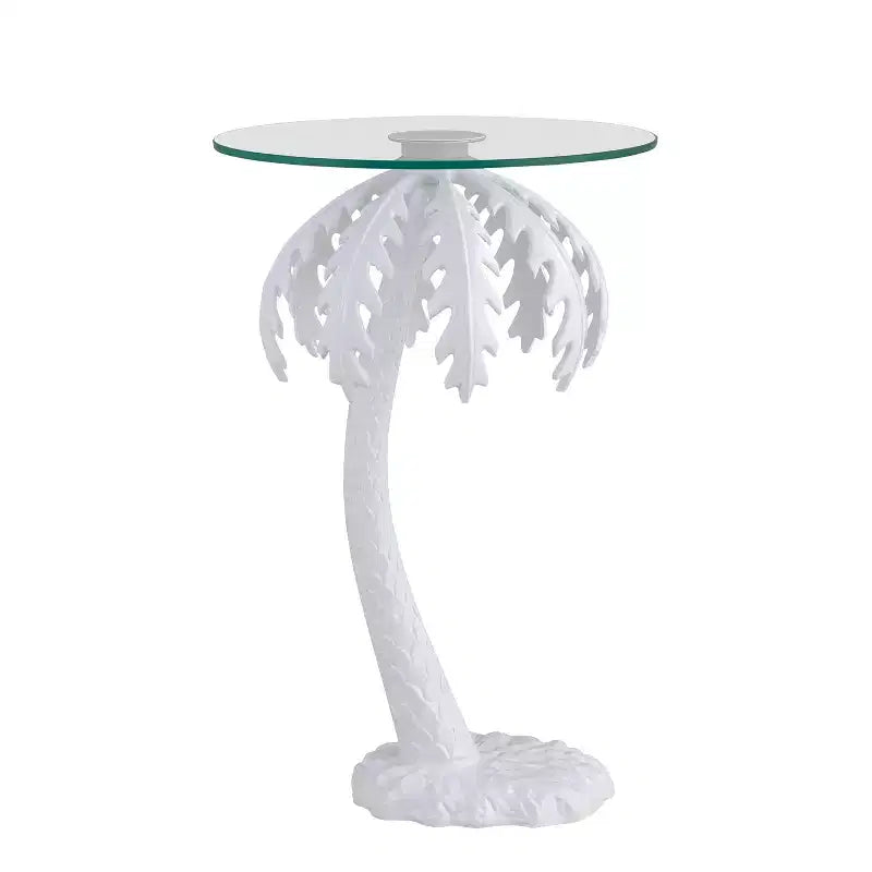 Table d'appoint JONATHAN Y Vince avec plateau en verre et palmier en métal, style vintage Mid-Century