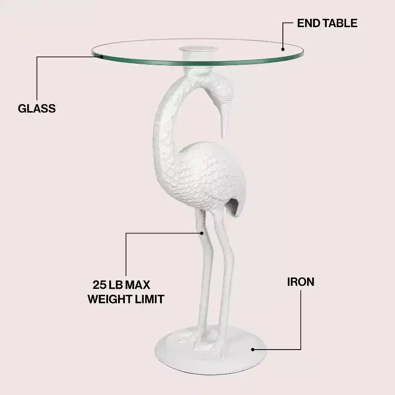 Table d'appoint flamant rose JONATHAN Y Blanche 25 classique en verre de style Mid-Century