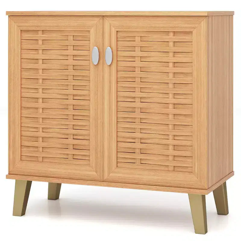 Meuble à chaussures 2 portes Costway avec portes tissées ventilées et 3 étagères amovibles pour entrée